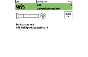 DIN 965 4.8 H galvanisch verzinkt Senkschrauben mit Phillips-Kreuzschlitz H