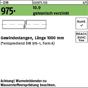 DIN 975 10.9 M 5 galv. verzinkt A2F, getempert gal Zn S