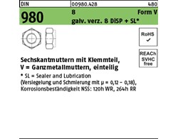 DIN 980 8 Form V galv. verz. 8 DiSP + SL Sechskantmuttern mit Klemmteil, Ganzmet