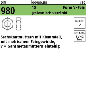 DIN 980 10 V M 10 x 1 galv. verzinkt gal Zn S