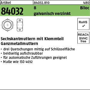 ART 84032 Biloc-Muttern Kl. 8 M 5 galv. verzinkt gal Zn S