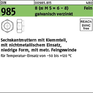DIN 985 8 M 8 x 1 galv. verzinkt gal Zn S