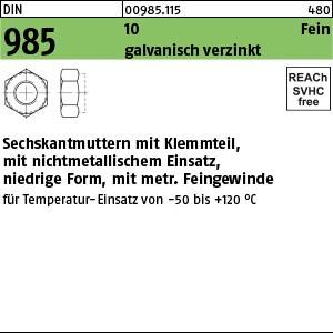 DIN 985 10 M 8 x 1 galv. verzinkt gal Zn S