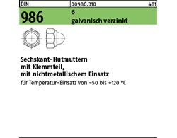 DIN 986 6 galvanisch verzinkt Sechskant-Hutmuttern mit Klemmteil mit nichtmetall