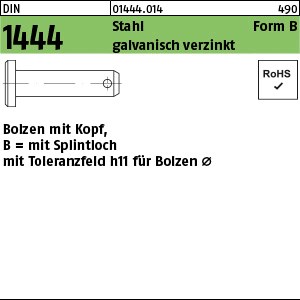DIN 1444 St. B 8 h11 x 20 x 16,5 galv. verzinkt, m. Splintloch gal Zn S