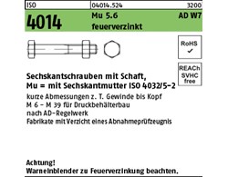 ISO 4014 Mu 5.6 AD W7 feuerverzinkt Sechskantschrauben mit Schaft, mit Sechskant