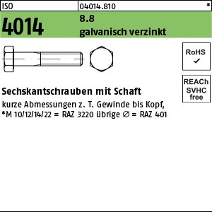 ISO 4014 8.8 M 3 x 30 galv. verzinkt gal Zn S