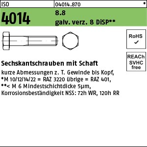 ISO 4014 8.8 M 6 x 65 gal Zn 8 DiSP (Dickschichtpass.) gal ZnDi S