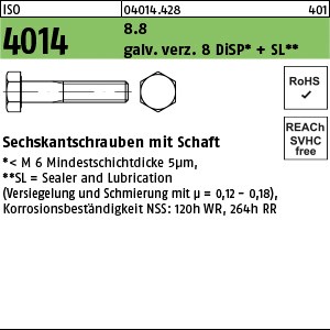 ISO 4014 8.8 M 6 x 30 gal Zn 8 DiSP + SL gal ZnDi S