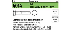 ISO 4014 8.8 galv. verz. 8 DiSP + SL Sechskantschrauben mit Schaft 
