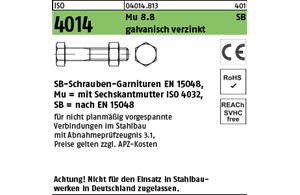 ISO 4014 Mu 8.8 SB galvanisch verzinkt SB-Schrauben-Garnituren EN 15048, mit Sec
