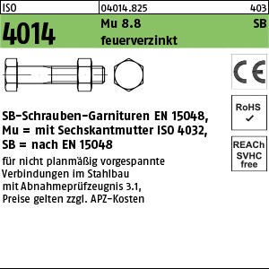 ISO 4014 8.8U CE Mu M 10 x 45 tZn SB nach EN 15048 tZn S