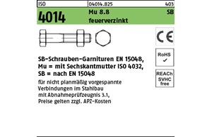 ISO 4014 Mu 8.8 SB feuerverzinkt SB-Schrauben-Garnituren EN 15048, mit Sechskant