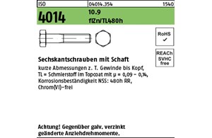 ISO 4014 10.9 flZn/TL 480h (zinklamellenbesch.) Sechskantschrauben mit Schaft 
