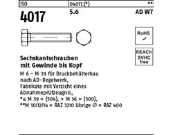 ISO 4017 5.6 AD W7 Sechskantschrauben mit Gewinde bis Kopf 