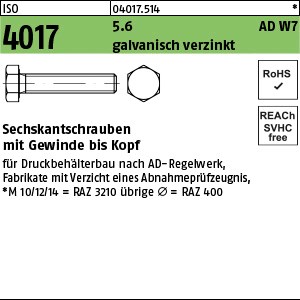 ISO 4017 5.6 M 6 x 12 galv. verzinkt, AD W7 gal Zn S