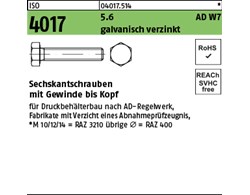 ISO 4017 5.6 AD W7 galvanisch verzinkt Sechskantschrauben mit Gewinde bis Kopf 
