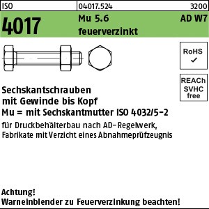ISO 4017 5.6 Mu Kl.5 M 12 x 30 feuerverzinkt, AD W7 tZn S