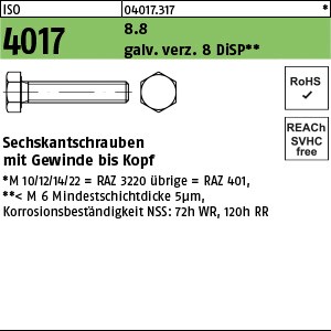 ISO 4017 8.8 M 16 x 50 gal Zn 8 DiSP (Dickschichtpass.) gal ZnDi S