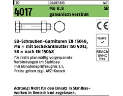 ISO 4017 Mu 8.8 SB galvanisch verzinkt SB-Schrauben-Garnituren EN 15048, mit Sec