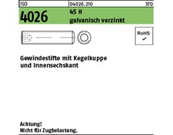 ISO 4026 45 H galvanisch verzinkt Gewindestifte mit Kegelkuppe und Innensechskan
