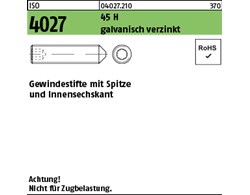 ISO 4027 45 H galvanisch verzinkt Gewindestifte mit Spitze und Innensechskant