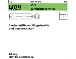 ISO 4029 45 H galvanisch verzinkt Gewindestifte mit Ringschneide und Innensechsk