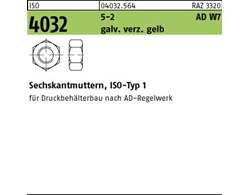 ISO 4032 5-2 AD W7 galv. verz. gelb Sechskantmuttern, ISO-Typ 1 