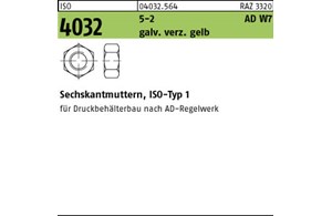 ISO 4032 5-2 AD W7 galv. verz. gelb Sechskantmuttern, ISO-Typ 1 