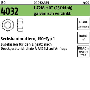 ISO 4032 1.7218 +QT M 12 galv. verzinkt DGRL gal Zn S