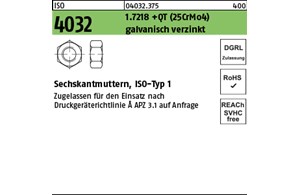 ISO 4032 1.7218 +QT (25CrMo4) galvanisch verzinkt Sechskantmuttern, ISO-Typ 1 