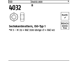 ISO 4032 8 Sechskantmuttern, ISO-Typ 1 