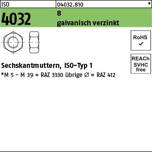 ISO 4032 6-8 M 2 galv. verzinkt gal Zn S
