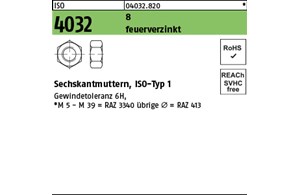 ISO 4032 8 feuerverzinkt Sechskantmuttern, ISO-Typ 1 