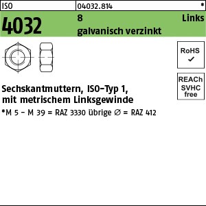 ISO 4032 8 M 5 -LH galv. verzinkt A2P gal Zn S
