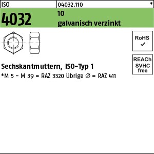 ISO 4032 10 M 5 galv. verzinkt gal Zn S