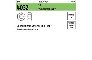 ISO 4032 10 feuerverzinkt Sechskantmuttern, ISO-Typ 1 