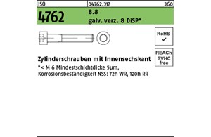 ISO 4762 8.8 galv. verz. 8 DiSP Zylinderschrauben mit Innensechskant 