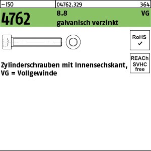 ISO 4762 8.8 M 5 x 40 galv. verzinkt mit Gew. bis Kopf gal Zn S