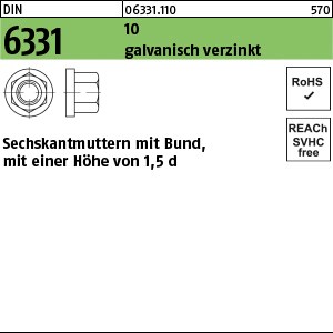 DIN 6331 10 M 6 SW 10 galv. verzinkt, gestempelt gal Zn S