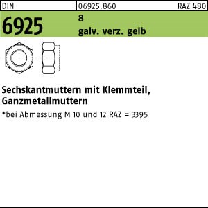 DIN 6925 8 M 6 galv. verzinkt gelb chrom. gal ZnC S