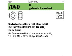 ISO 7040 10 galvanisch verzinkt Sechskantmuttern mit Klemmteil, mit nichtmetalli