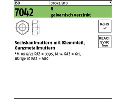 ISO 7042 8 galvanisch verzinkt Sechskantmuttern mit Klemmteil, Ganzmetallmuttern