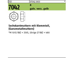 ISO 7042 8 galv. verz. gelb Sechskantmuttern mit Klemmteil, Ganzmetallmuttern