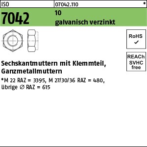ISO 7042 10 M 8 galv. verzinkt gal Zn S