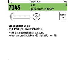ISO 7045 4.8 H galv. verz. 8 DiSP Linsenschrauben mit Phillips-Kreuzschlitz H