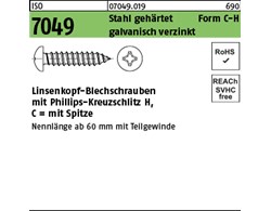 ISO 7049 Stahl, geh. Form C-H galvanisch verzinkt Linsenkopf-Blechschrauben mit 