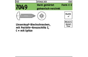 ISO 7049 Stahl, geh. Form C-Z galvanisch verzinkt Linsenkopf-Blechschrauben mit 