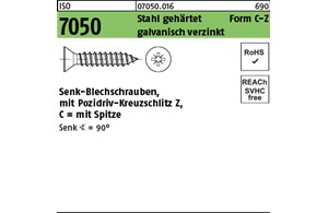 ISO 7050 Stahl, geh. Form C-Z galvanisch verzinkt Senk-Blechschrauben mit Spitze