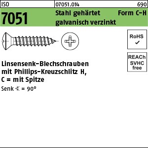 ISO 7051 Stahl 2,9 x 6,5 -C-H galv. verzinkt passiviert gal Zn S